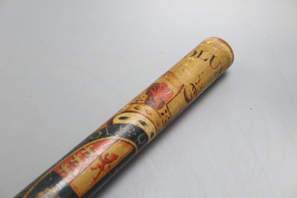 A Victorian painted wood Special Constable truncheon, for St Mary at Lambeth, overall length 54cm